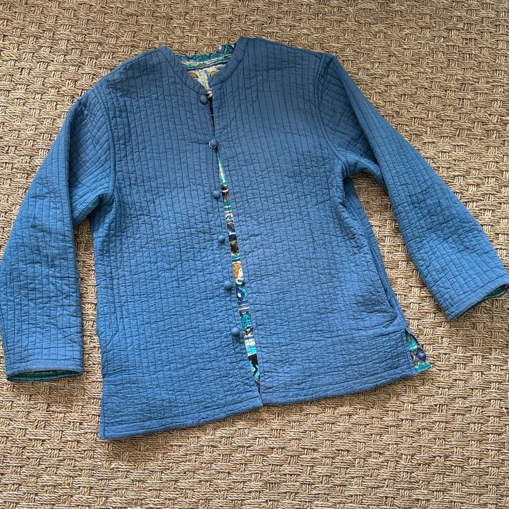 Quilted Reversible Blue Horse Arts & Crafts Patterned Jacket - Picture 7 of 10